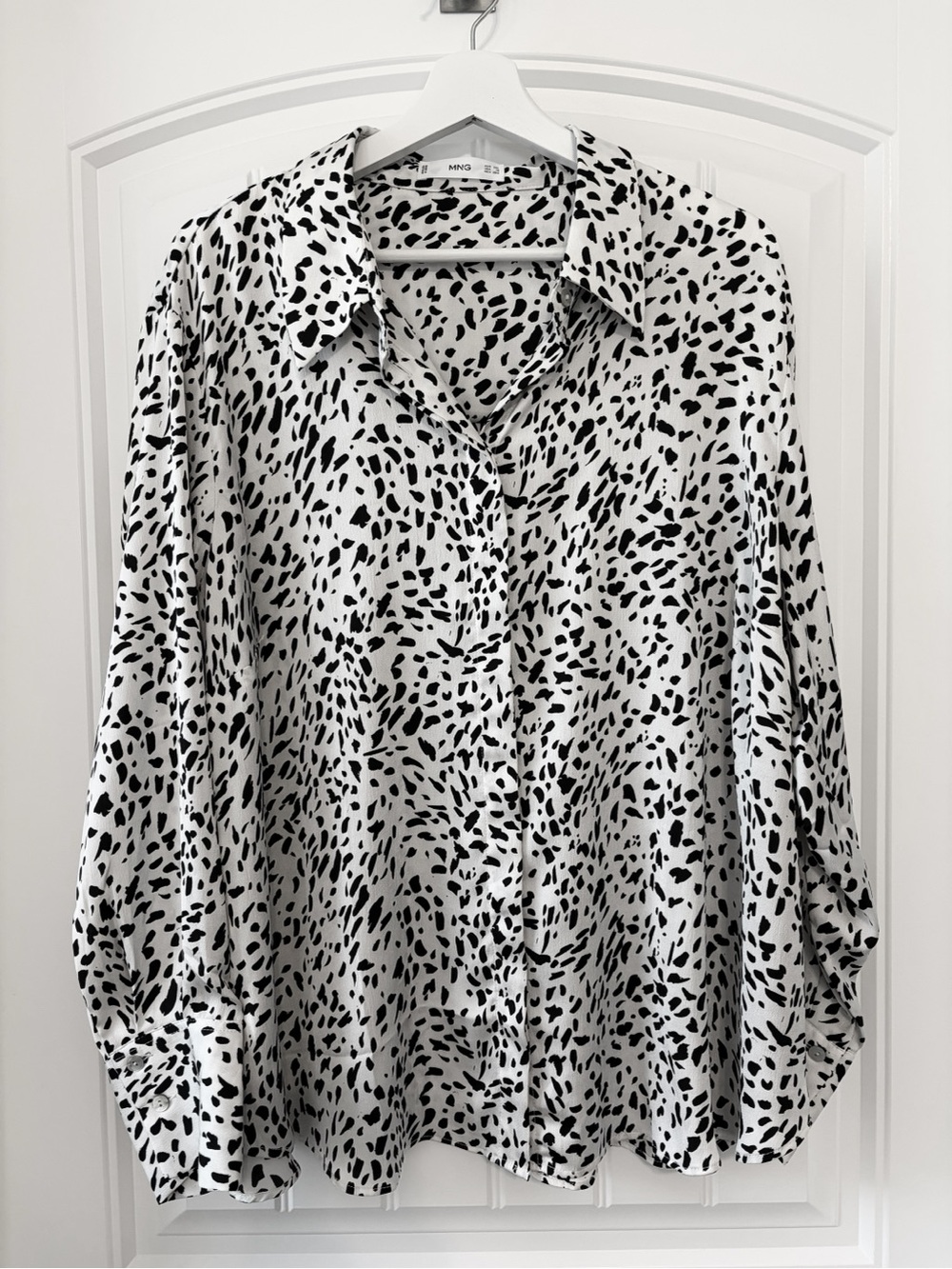 Mango Black and White Spot-Print Button Down Shirt